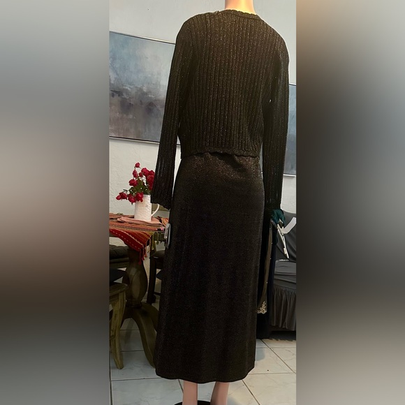Plus Size Button-Front Sparkle Cardigan & Dress Set color black silver size xl - Picture 2 of 9